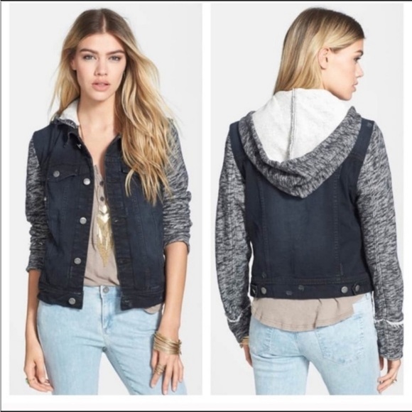 Free People Knit Hooded Jean Jacket - Picture 1 of 8